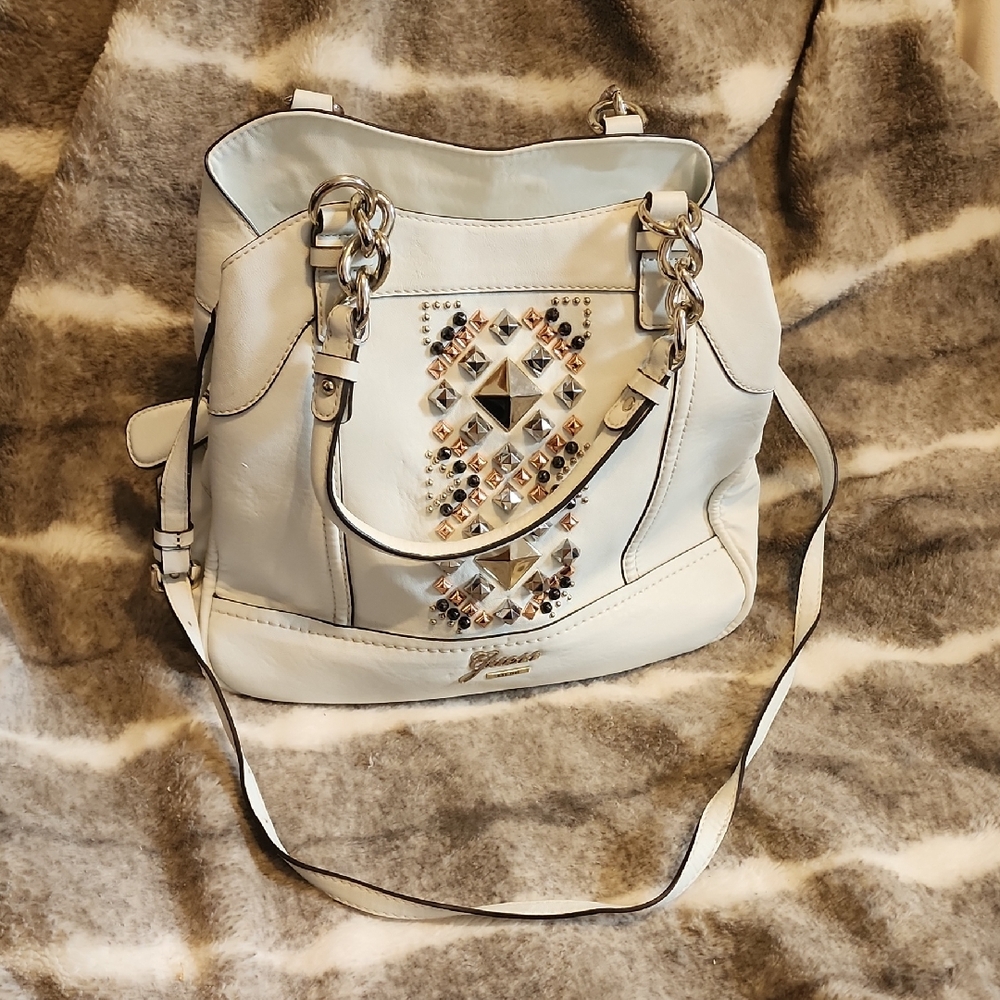 Guess White Shoulder Bag with Beading